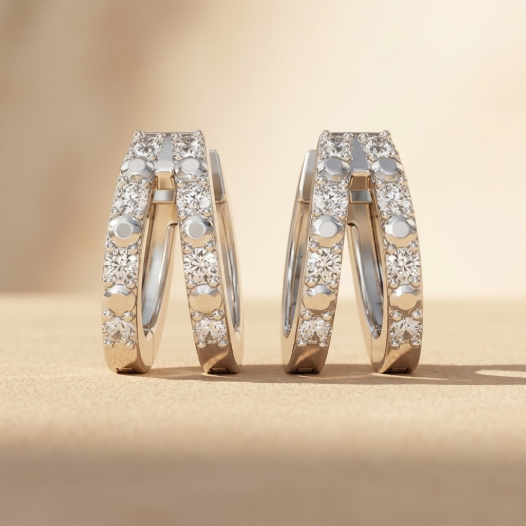 Duo Row Huggie Lab Diamond Earrings 0.22ct in 925 Silver