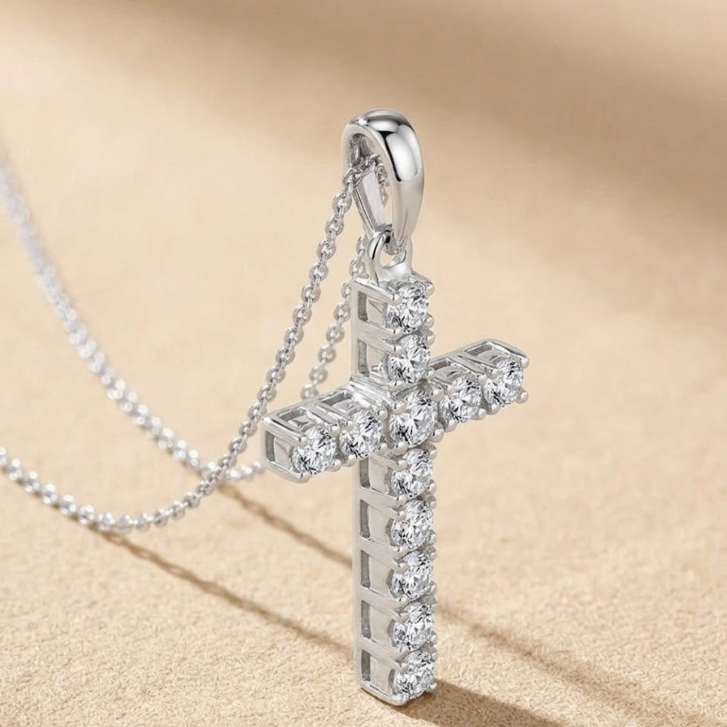 Lab Diamond Cross Necklace Pendant 0.22ct in 925 Sterling Silver