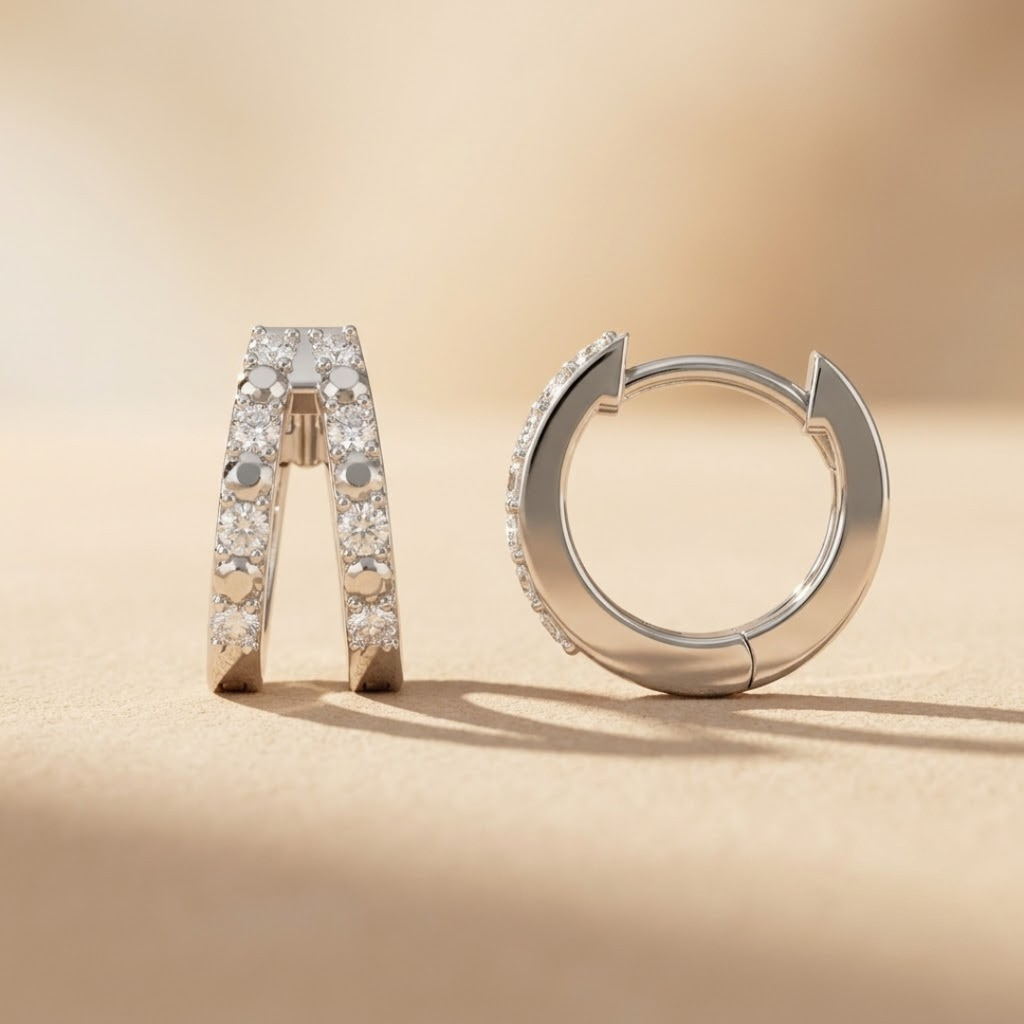 Duo Row Huggie Lab Diamond Earrings 0.22ct in 925 Silver