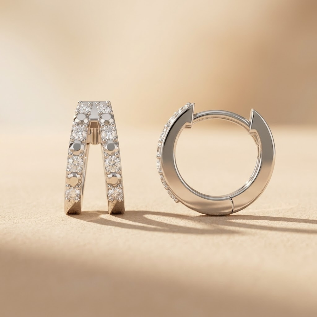 Duo Row Huggie Lab Diamond Earrings 0.22ct in 925 Silver