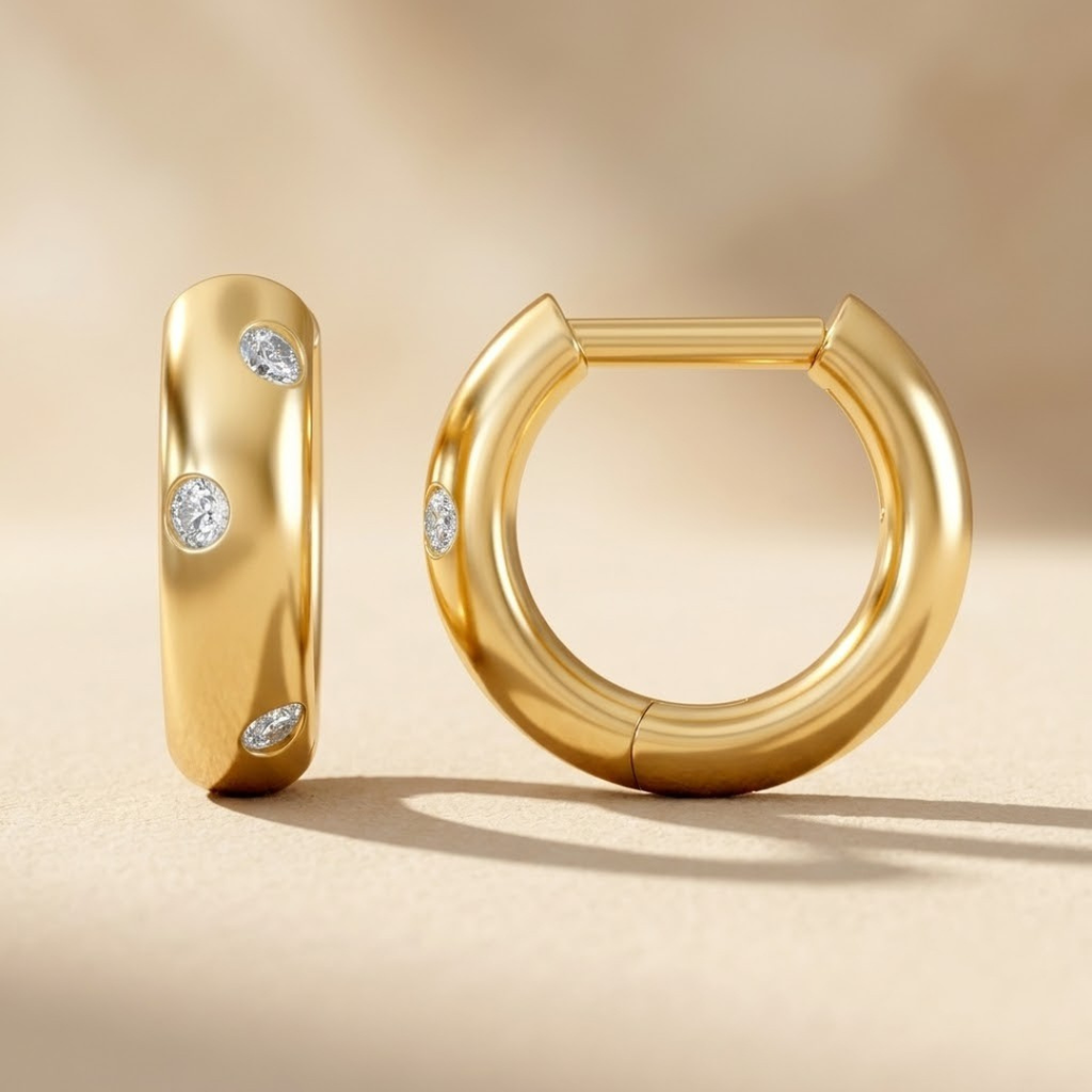 0.08ct Lab Grown Diamond Seamless Flush Set Huggie Earrings in 18K Gold Vermeil