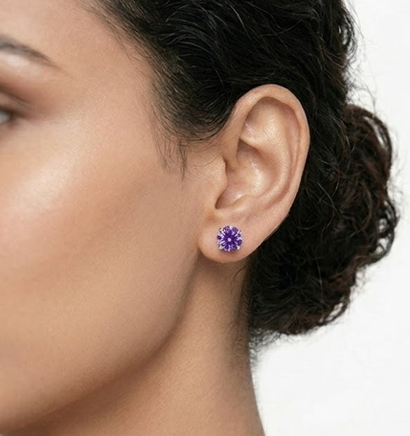 4mm Amethyst Stud Earrings in 9k White Gold