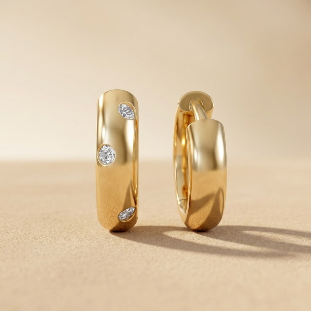 0.08ct Lab Grown Diamond Seamless Flush Set Huggie Earrings in 18K Gold Vermeil