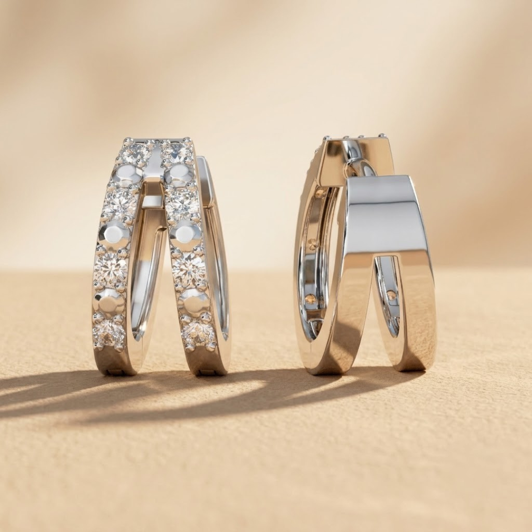 Duo Row Huggie Lab Diamond Earrings 0.22ct in 925 Silver