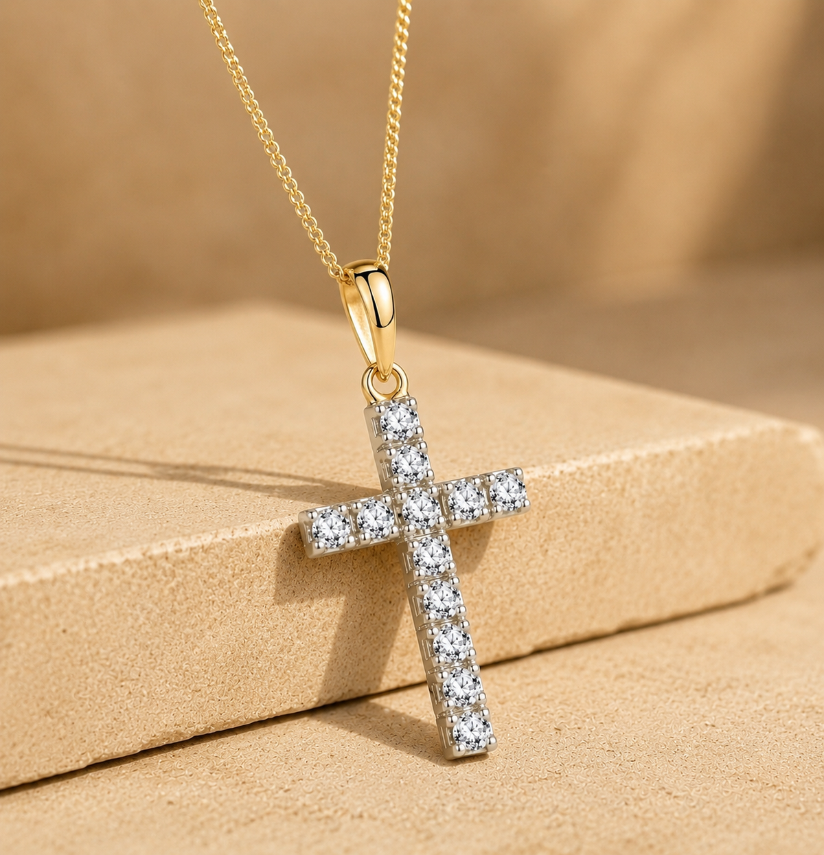 Lab Diamond Cross Necklace Pendant 0.22ct in 18K Gold Vermeil
