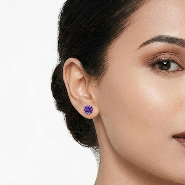 4mm Amethyst Stud Earrings in 9k White Gold
