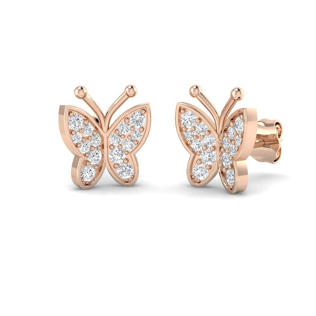 Whimsical 0.33Ct Diamond Butterfly Stud Earrings in White Gold