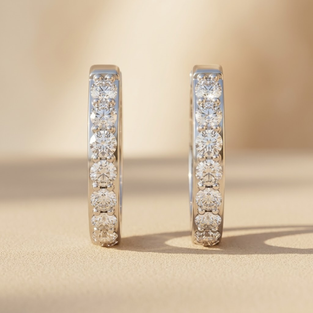 Row Huggie Lab Diamond Earrings 0.18ct in 925 Silver