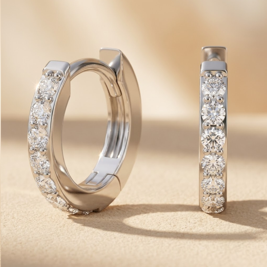 Row Huggie Lab Diamond Earrings 0.18ct in 925 Silver