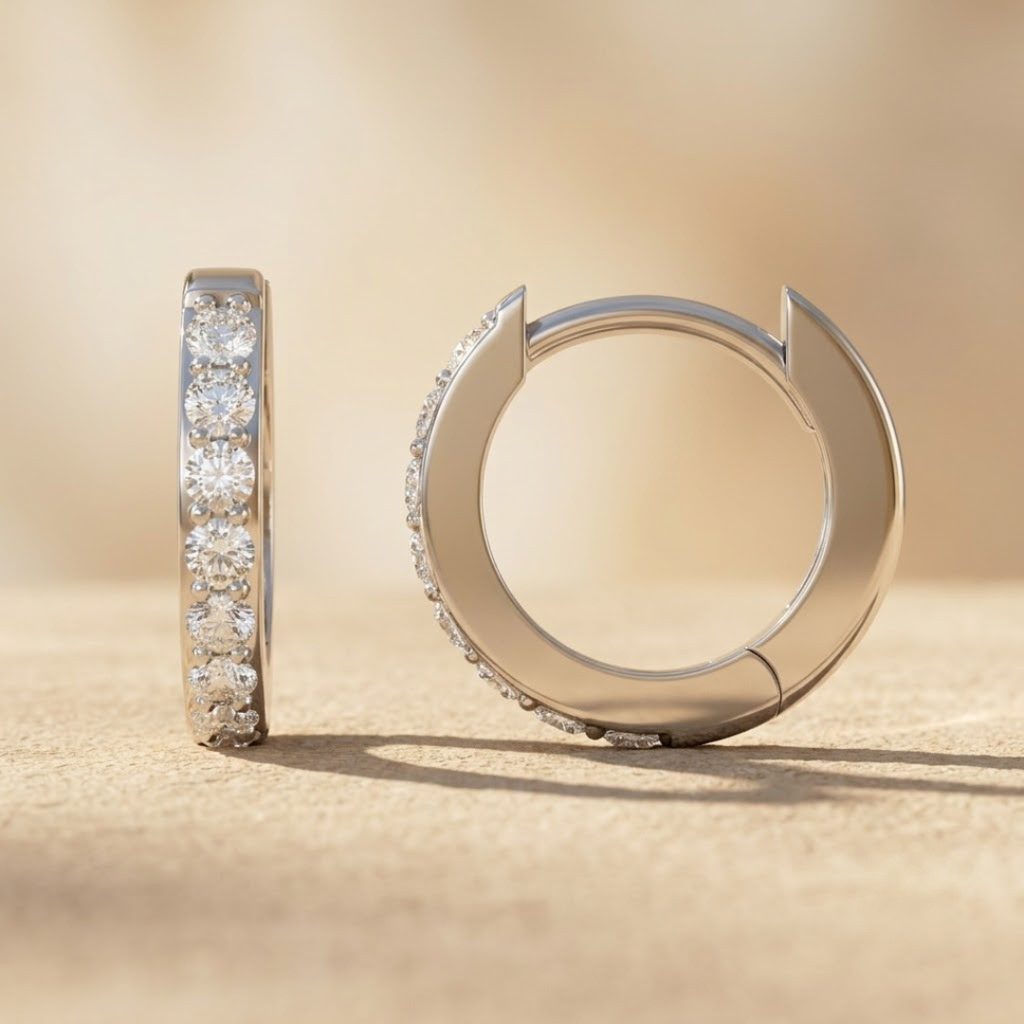 Row Huggie Lab Diamond Earrings 0.18ct in 925 Silver