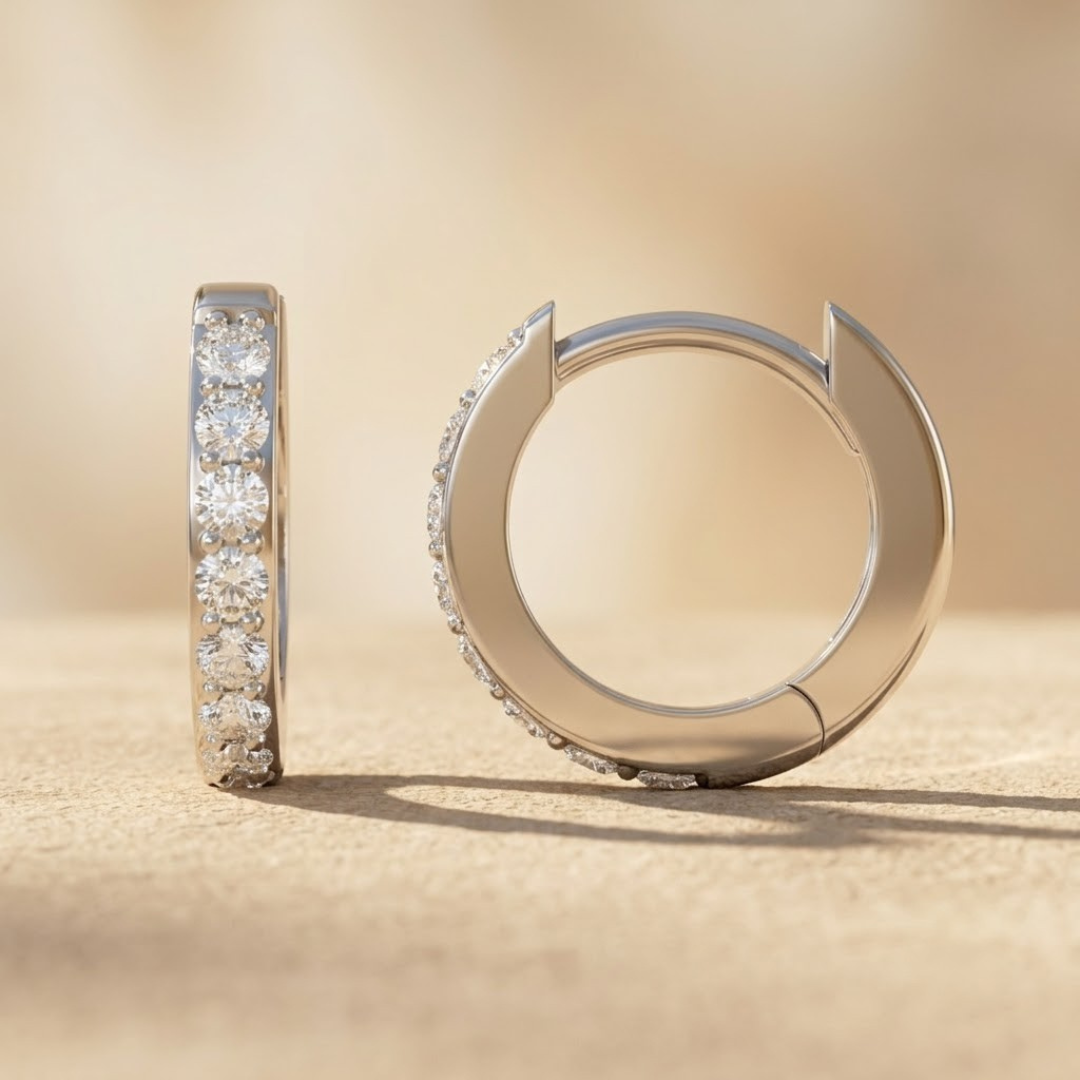 Row Huggie Lab Diamond Earrings 0.18ct in 925 Silver