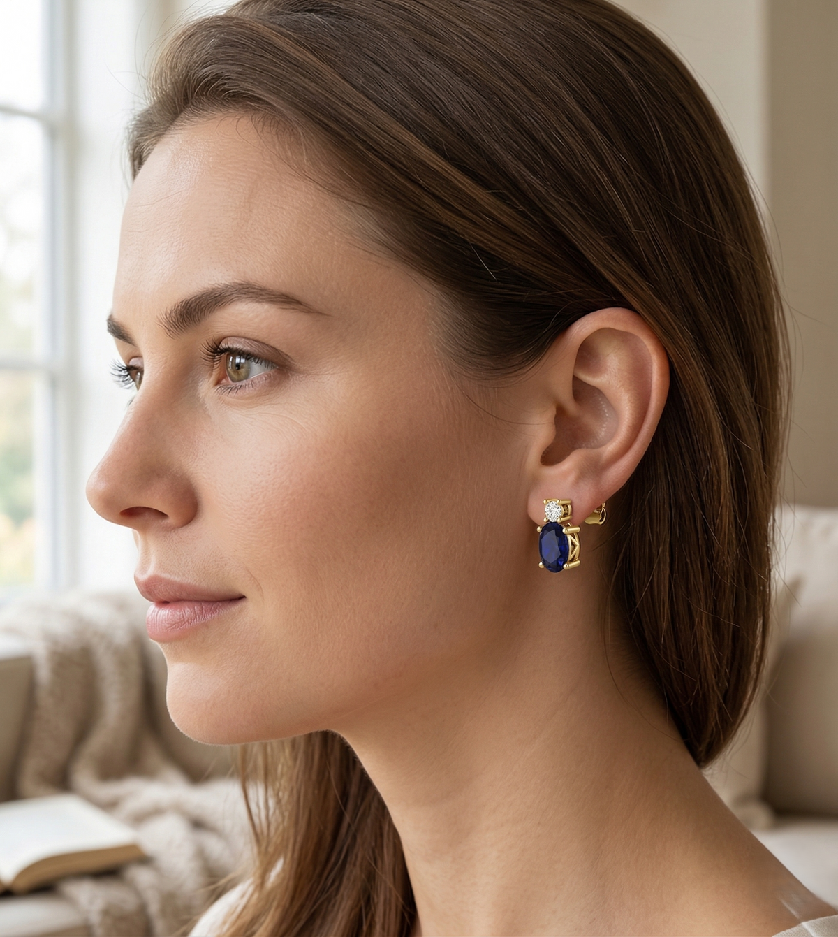 Blue Sapphire Diamond Stud Earrings | Metal in Solid Gold & Platinum
