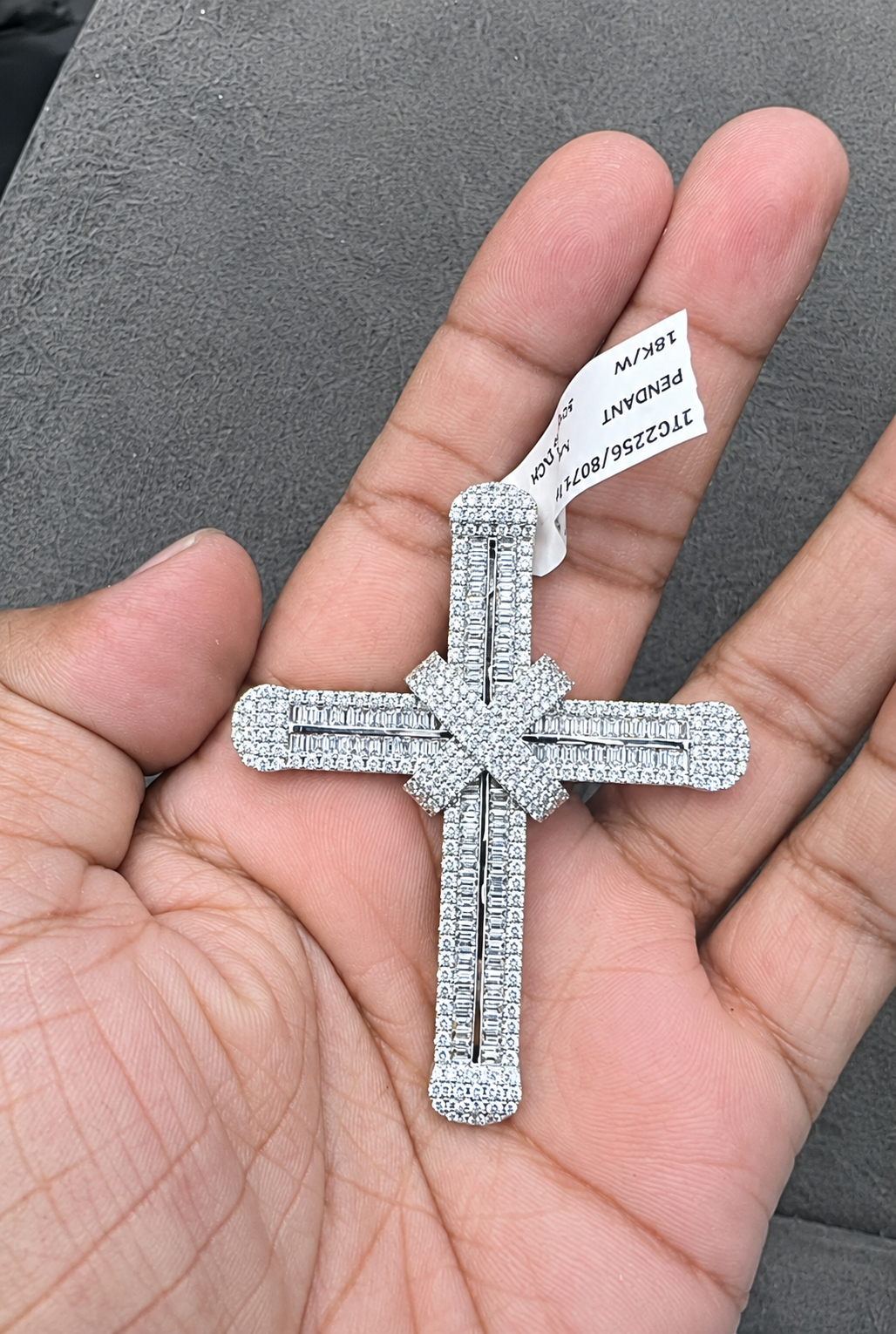 WGI 5.00Ct Natural Baguette & Round Diamond Cross Pendant 18k White Gold Ready To Ship