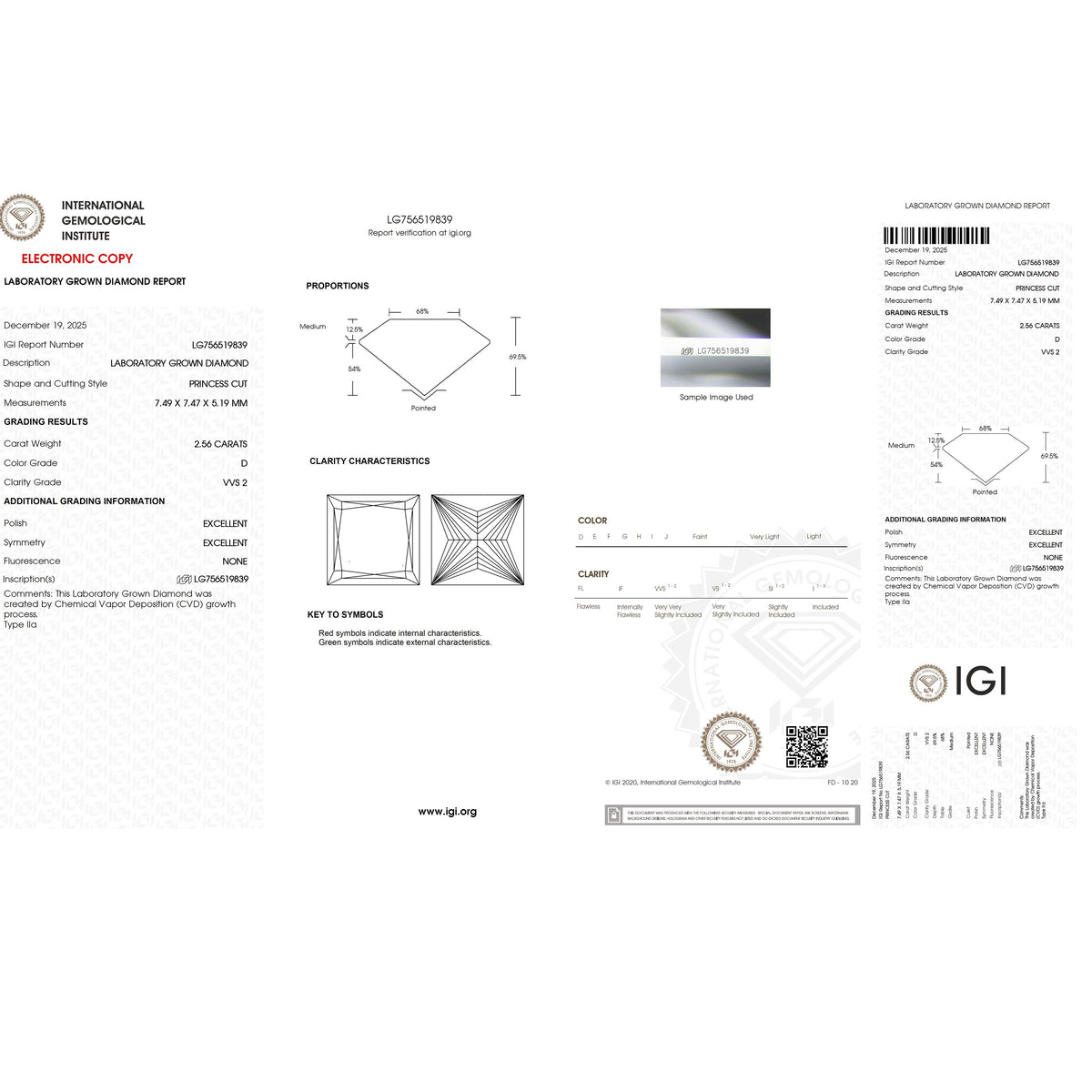 Ready To Ship IGI 5.07Ct D/VVS Lab Grown Princess Diamond Stud Earring 9k Rose Gold
