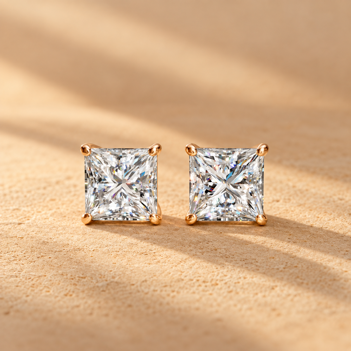 Ready To Ship IGI 5.07Ct D/VVS Lab Grown Princess Diamond Stud Earring 9k Rose Gold