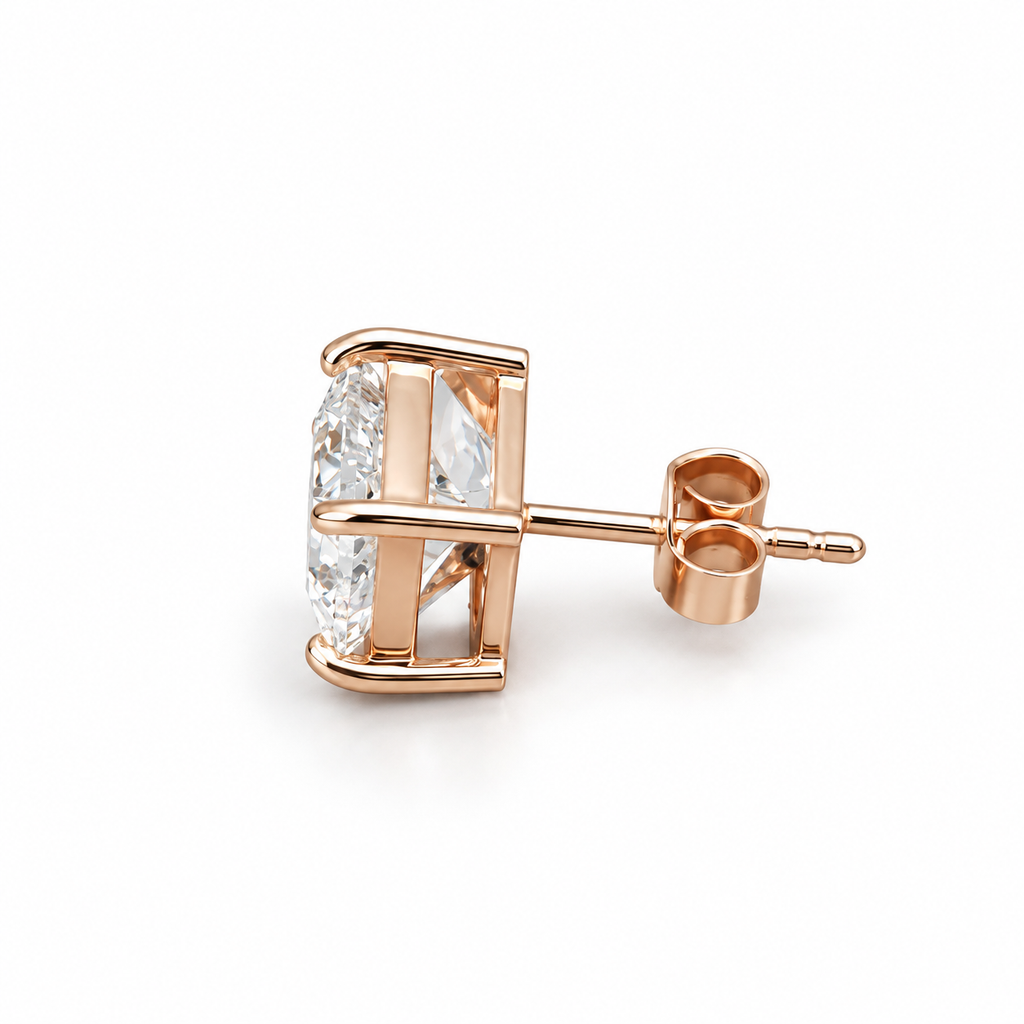 Ready To Ship IGI 5.07Ct D/VVS Lab Grown Princess Diamond Stud Earring 9k Rose Gold
