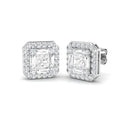 Cluster Earrings with Baguette and Round Diamonds 1.75ct Square Halo