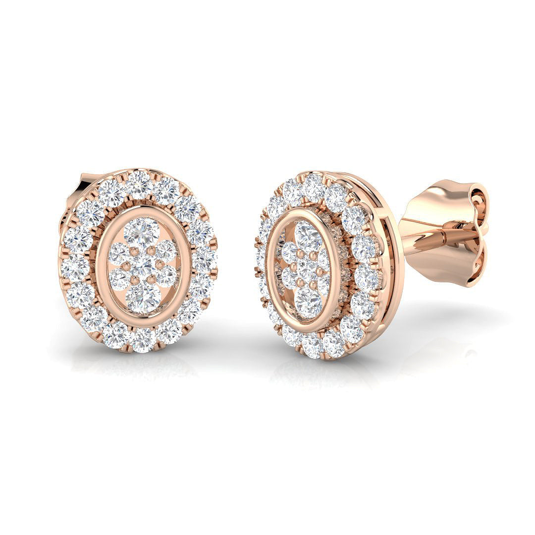 Round Halo Cluster Diamond Stud Earrings | 0.33Ct | Lab & Natural | Gold & Platinum