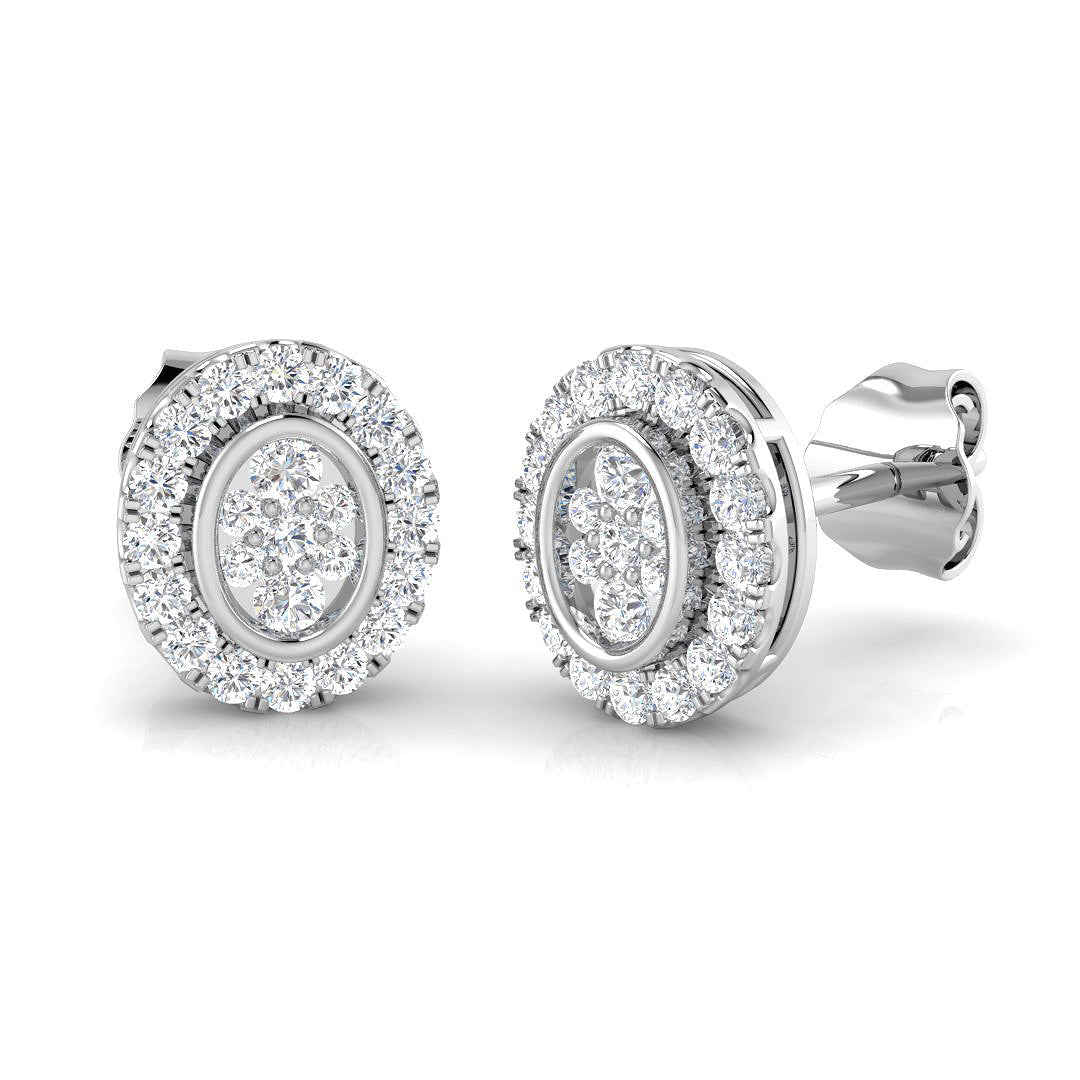 Round Halo Cluster Diamond Stud Earrings | 0.33Ct | Lab & Natural | Gold & Platinum
