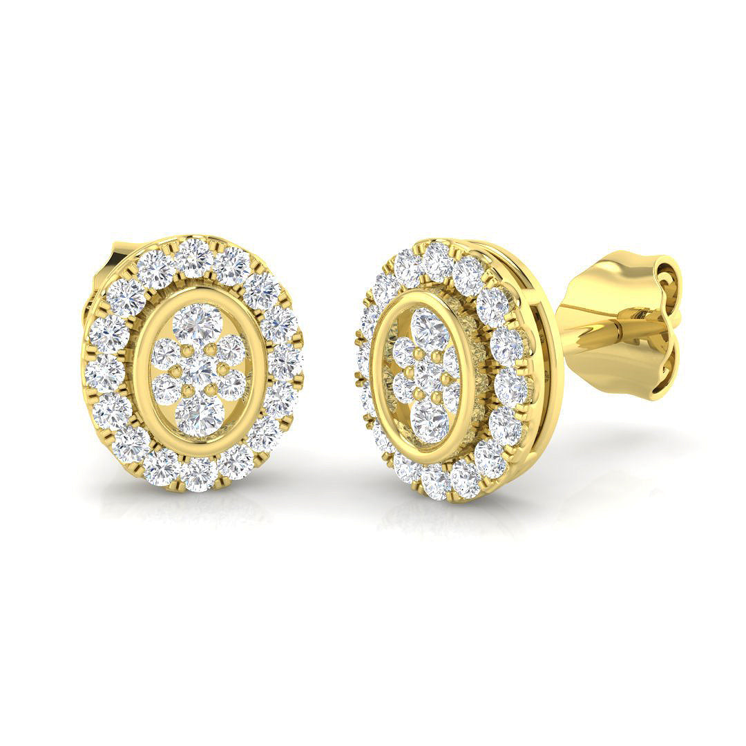 Round Halo Cluster Diamond Stud Earrings | 0.33Ct | Lab & Natural | Gold & Platinum