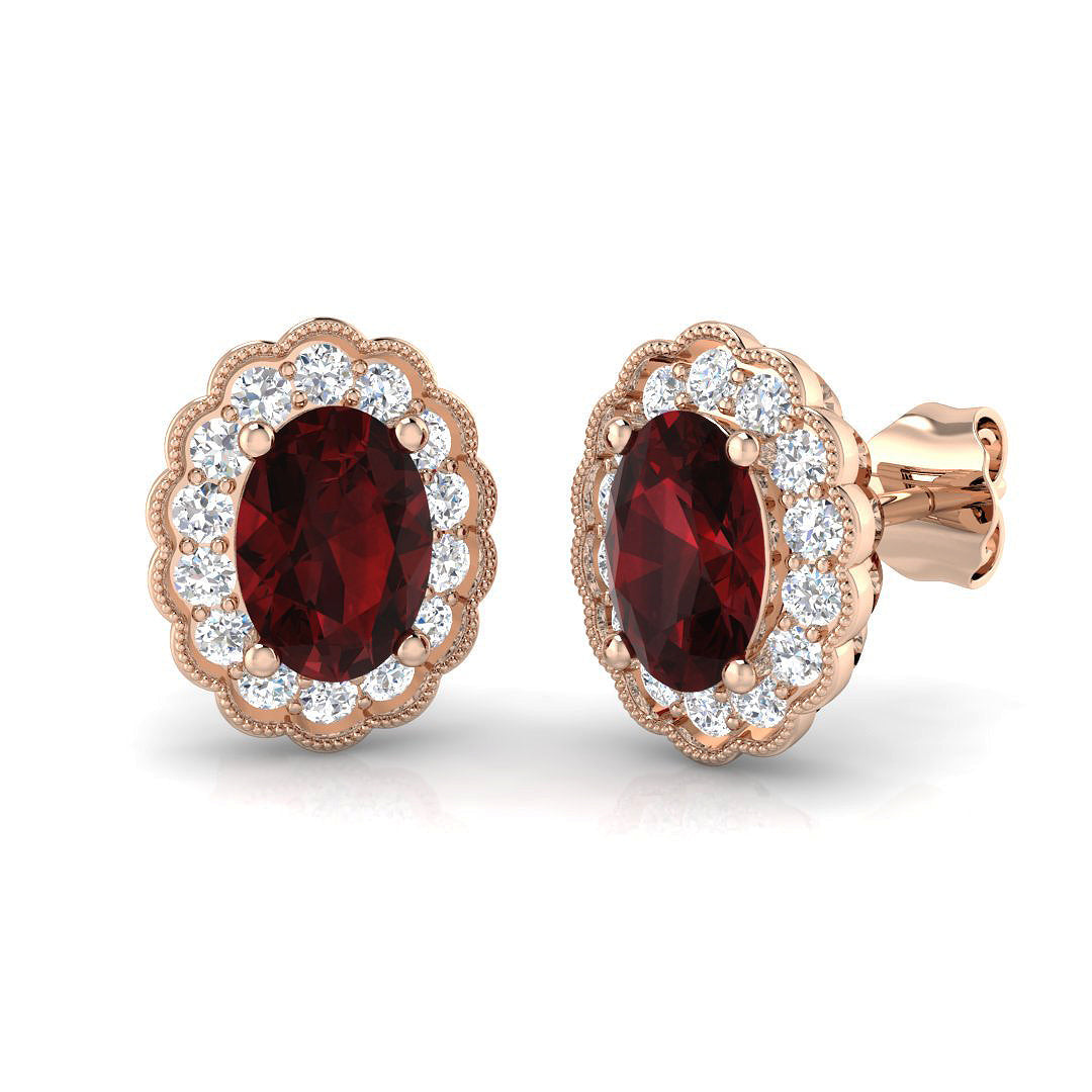Luxury Ruby Halo Milgrain Stud Earrings
