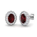 Ruby Halo Milgrain Stud Earrings with Oval Ruby