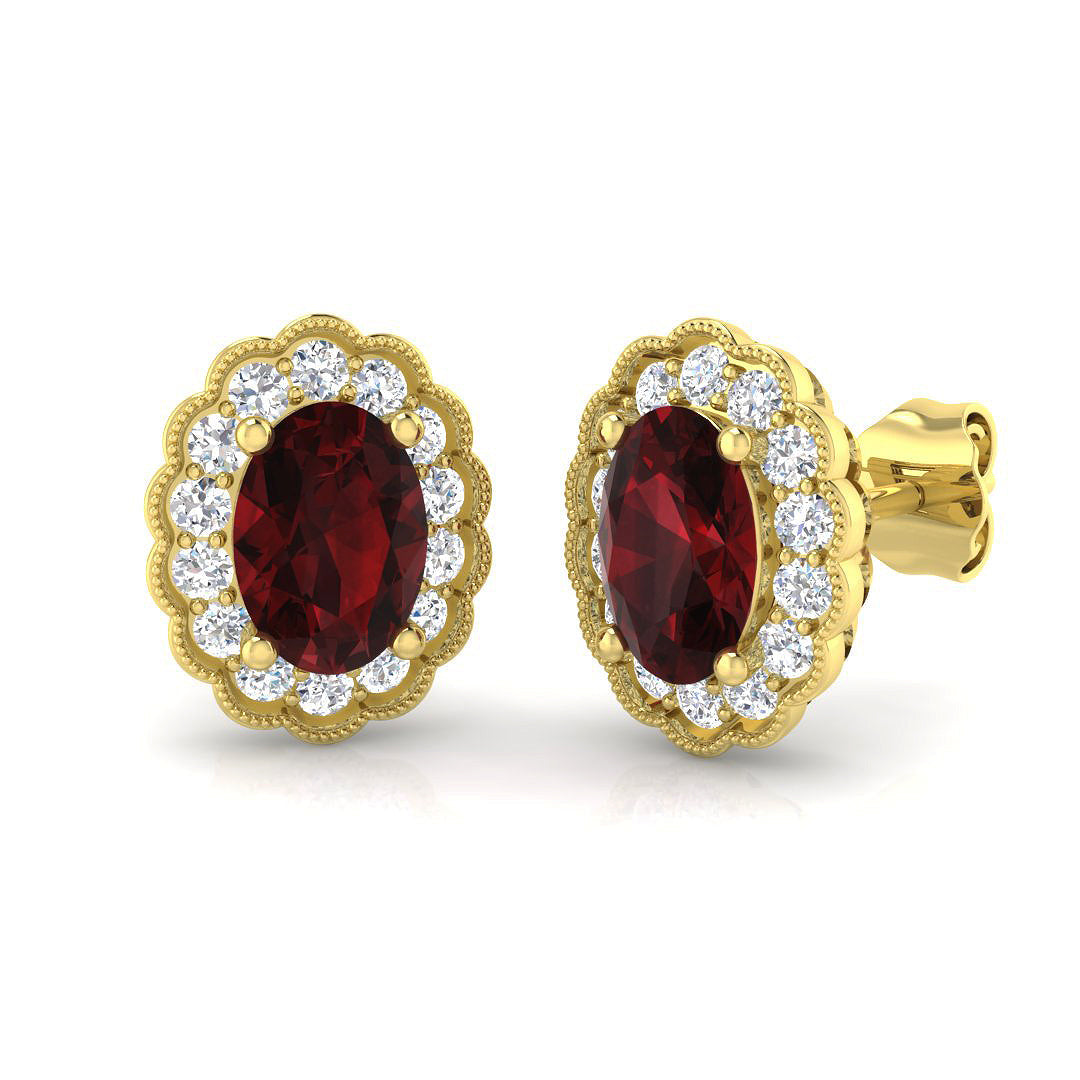 Vintage Ruby Halo Milgrain Stud Earrings