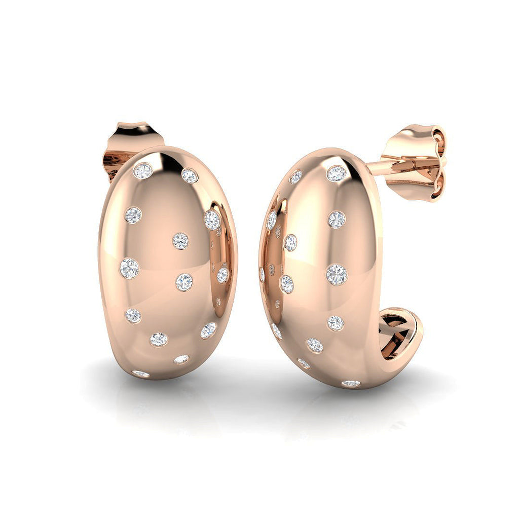 Elegant 0.25Ct Scattered Diamond Domed J-Hoop Stud Earrings