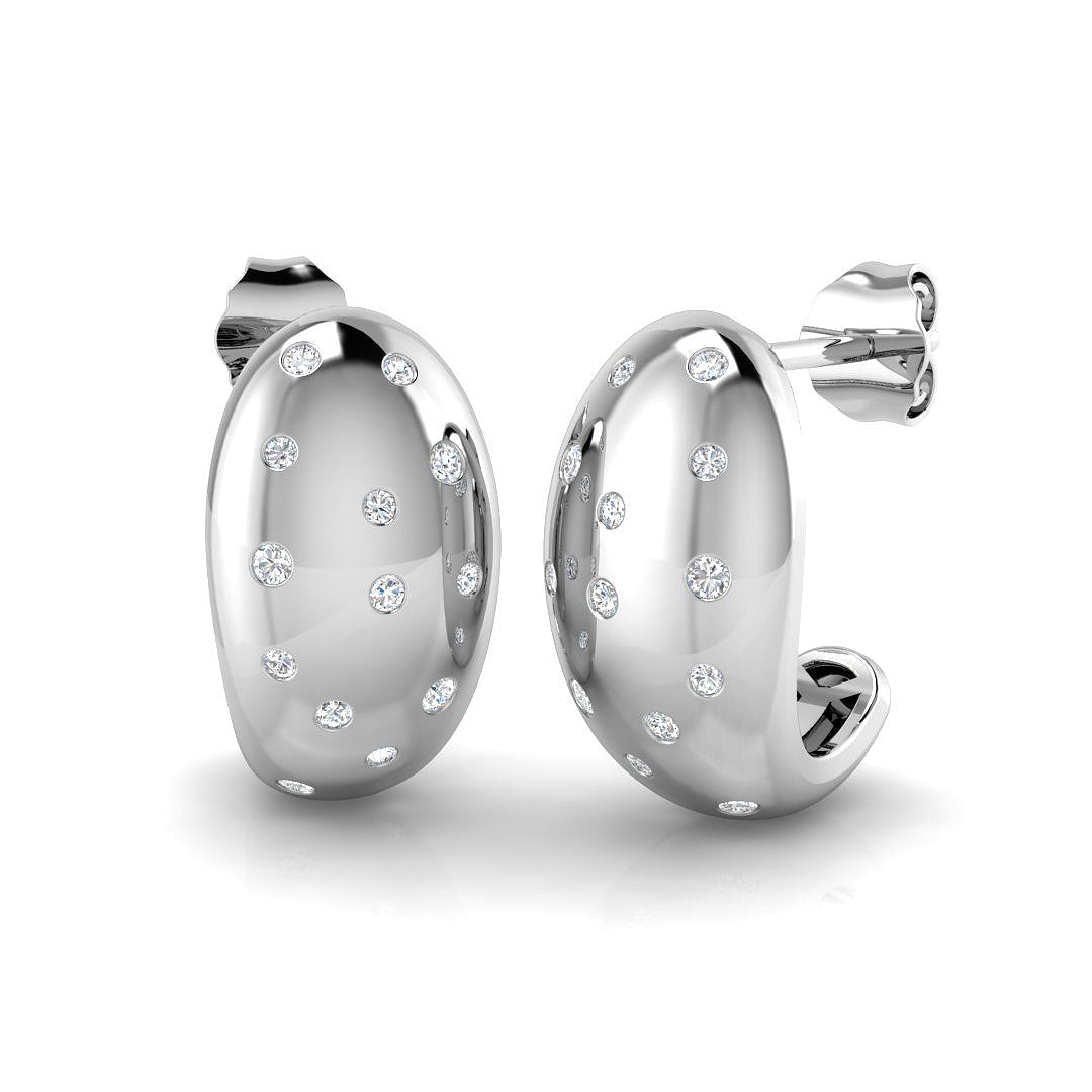 Elegant 0.25Ct Scattered Diamond Domed J-Hoop Stud Earrings