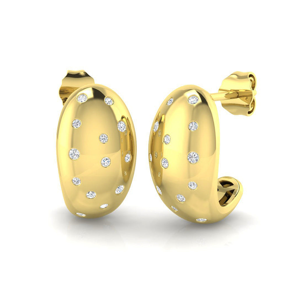 Elegant 0.25Ct Scattered Diamond Domed J-Hoop Stud Earrings