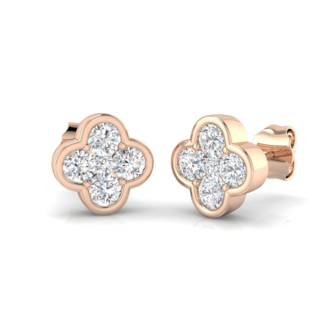 Stud Earrings with Four Leaf Clover Diamond Cluster | Gold