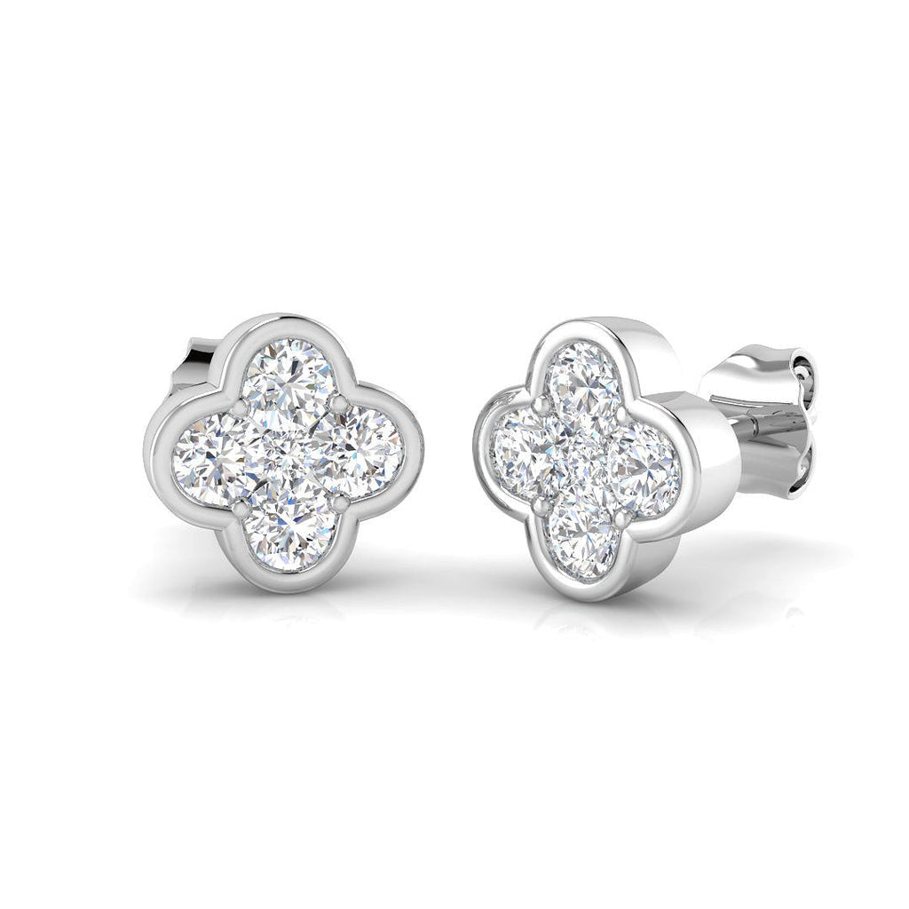 Stud Earrings with Four Leaf Clover Diamond Cluster | Gold