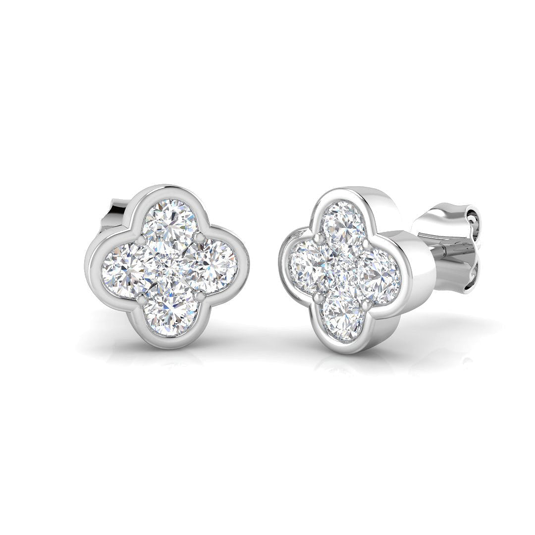 Stud Earrings with Four Leaf Clover Diamond Cluster | Gold