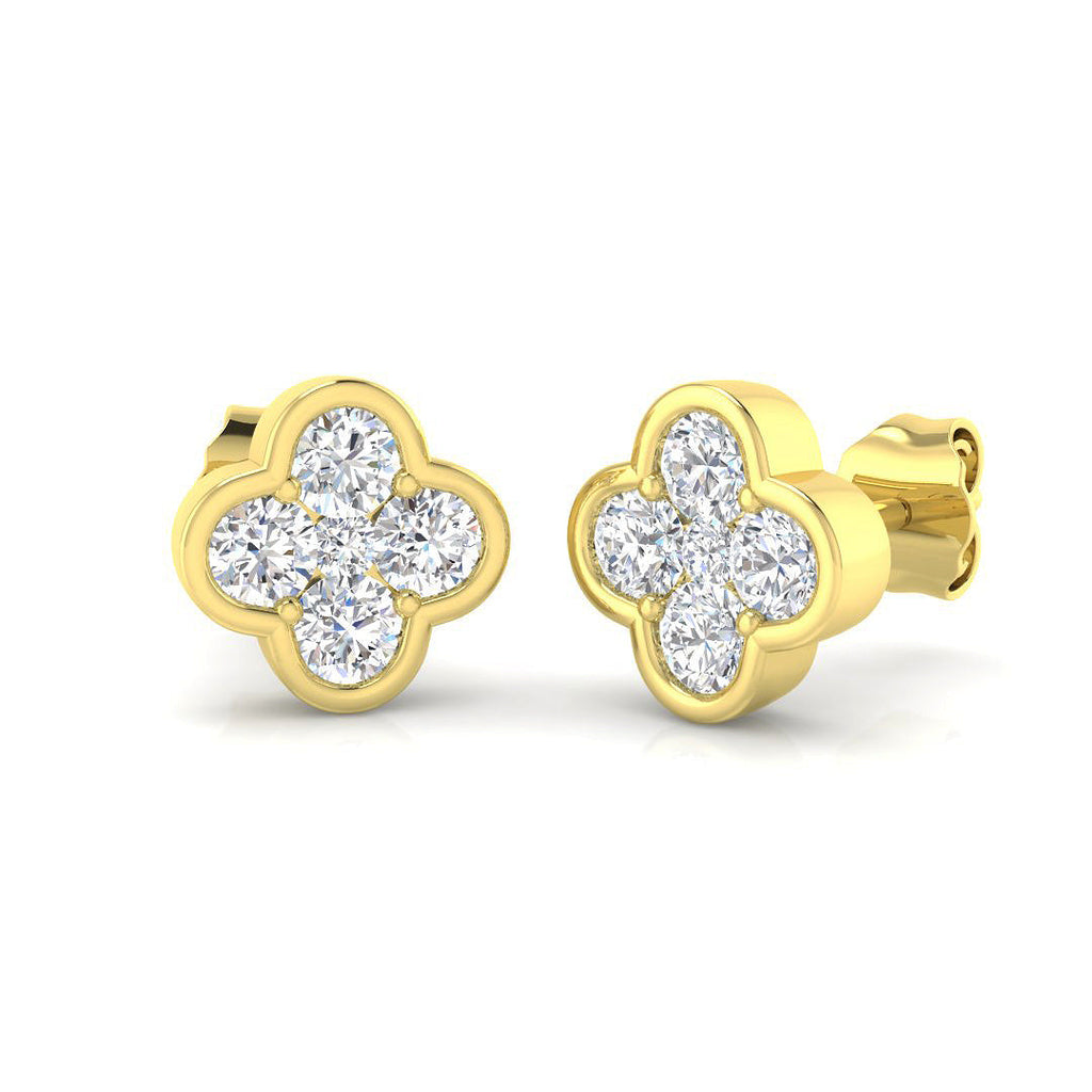 Stud Earrings with Four Leaf Clover Diamond Cluster | Gold