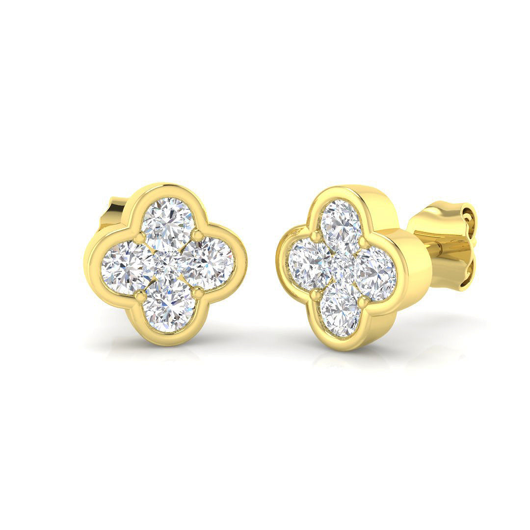 Stud Earrings with Four Leaf Clover Diamond Cluster | Gold