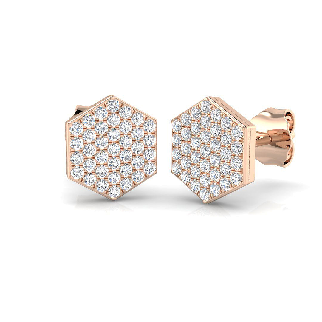 Sparkling 0.33Ct & 0.50Ct Hexagon Diamond Pavé Stud Earrings