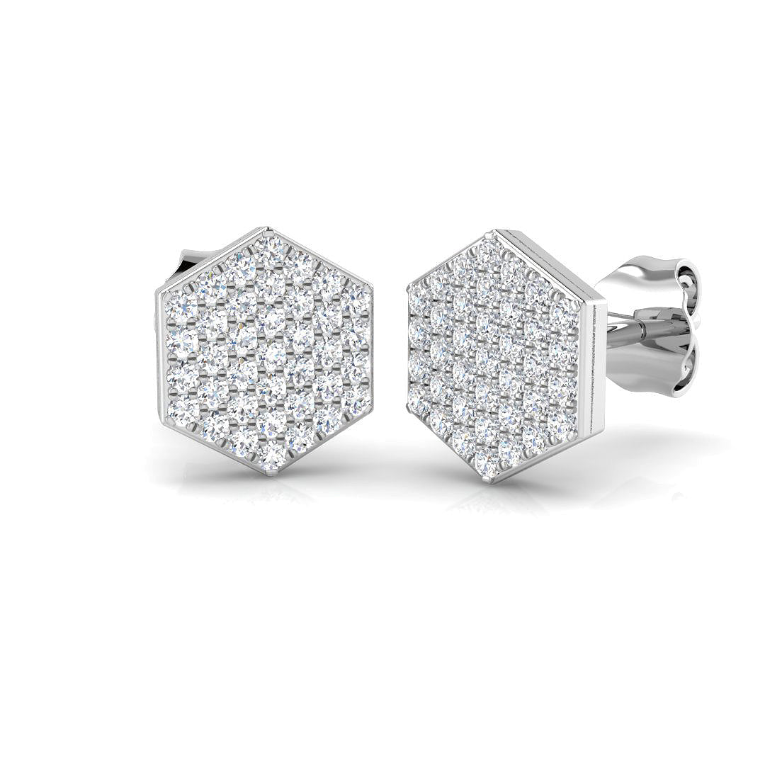 Sparkling 0.33Ct & 0.50Ct Hexagon Diamond Pavé Stud Earrings