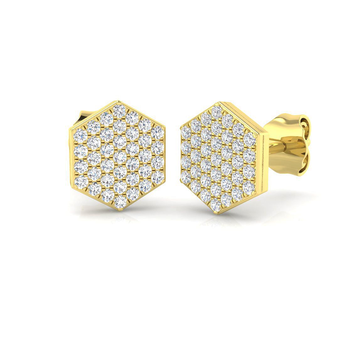 Sparkling 0.33Ct & 0.50Ct Hexagon Diamond Pavé Stud Earrings