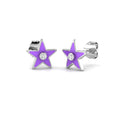 Beautiful 0.05Ct Purple Enamel Star Diamond Stud Earrings