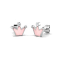 Stunning 0.10Ct Diamond Pink Crown Princess Stud Earrings