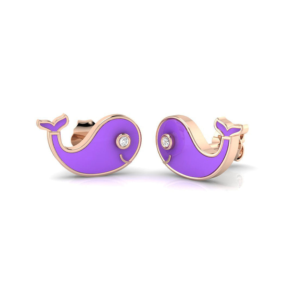 Adorable 0.20Ct Diamond Purple Whale Stud Earrings in White Gold