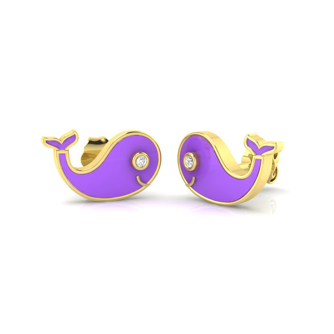 Adorable 0.20Ct Diamond Purple Whale Stud Earrings in White Gold