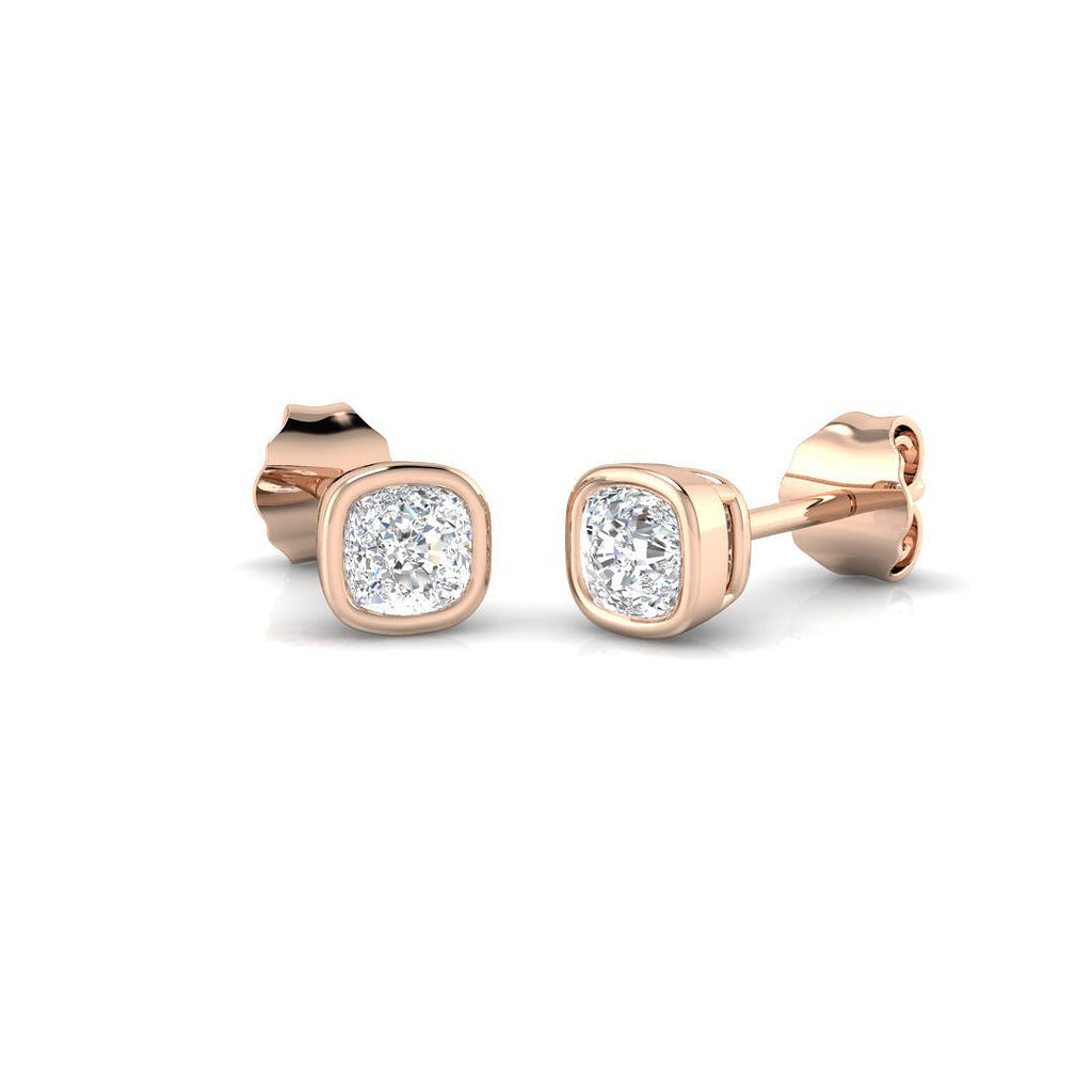 Stud Earrings with Cushion Cut Diamond Bezel Set | Gold
