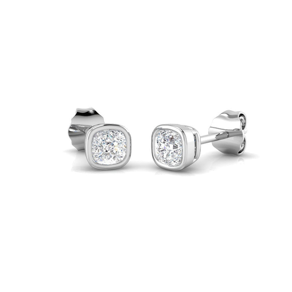 Stud Earrings with Cushion Cut Diamond Bezel Set | Gold