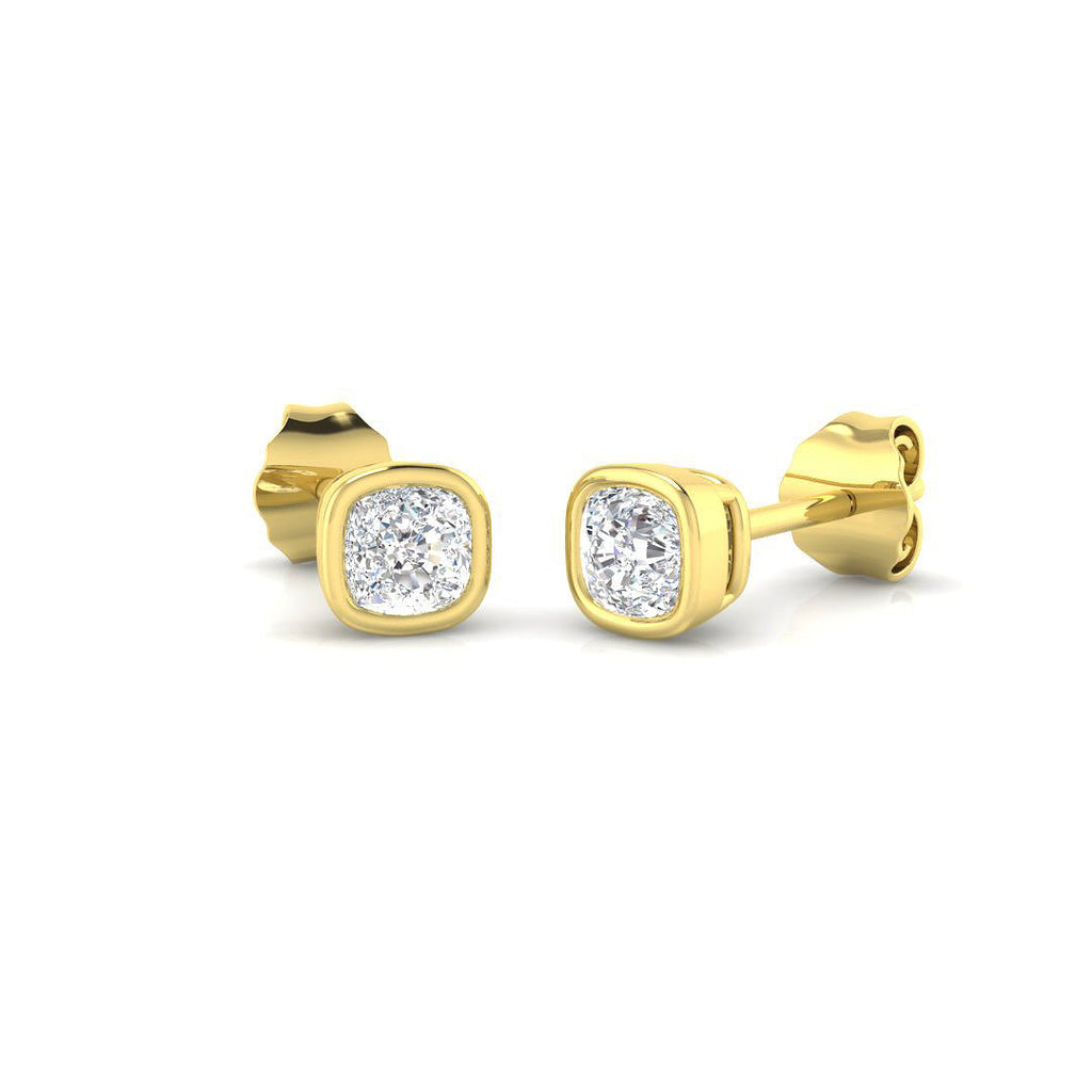 Stud Earrings with Cushion Cut Diamond Bezel Set | Gold