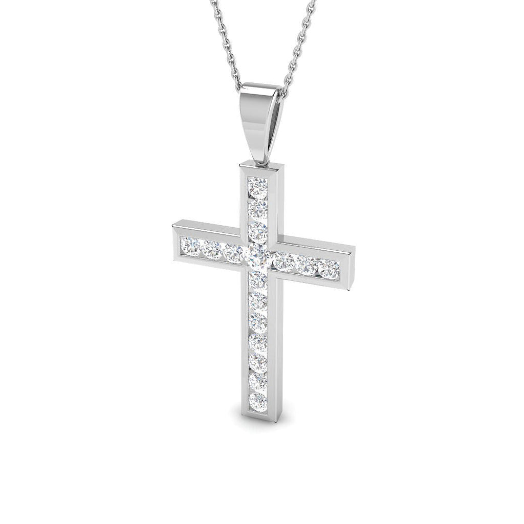1 Carat D-E/VS Lab Grown Round Diamond Cross Pendant 9k White Gold ,Ready To Ship
