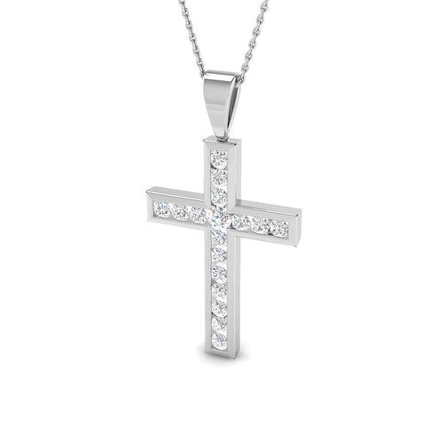 1 Carat D-E/VS Lab Grown Round Diamond Cross Pendant 9k White Gold ,Ready To Ship
