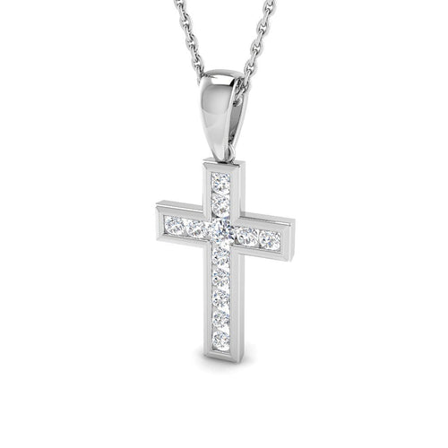 0.3 Carat D-E/VS Lab Grown Round Diamond Cross Pendant 9k White Gold ,Ready To Ship
