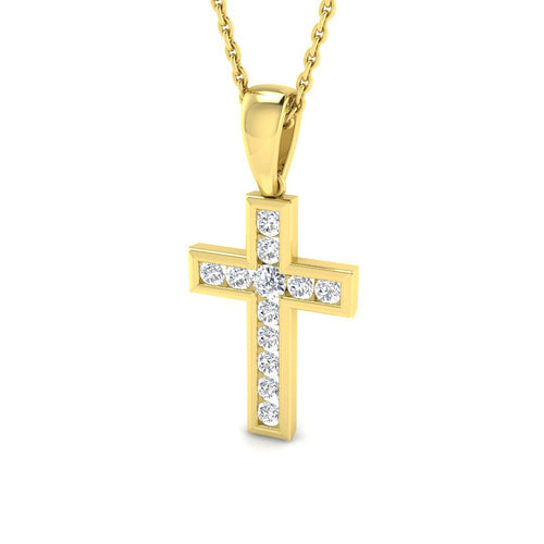 0.3 Carat D-E/VS Lab Grown Round Diamond Cross Pendant 9k Yellow Gold ,Ready To Ship