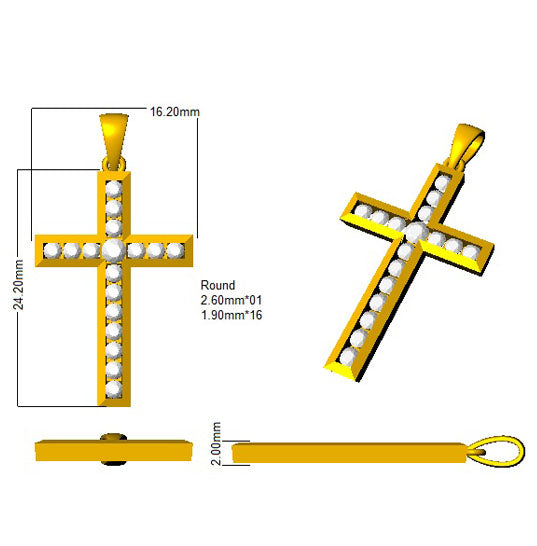 Lab Grown Diamond Cross Pendant 9K Yellow Gold Ready to Ship